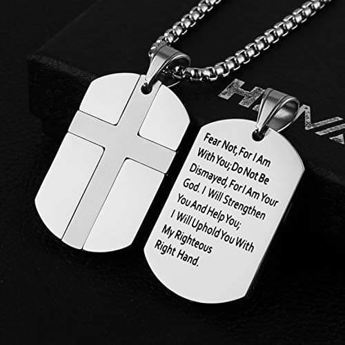 Stainless Steel Cross Necklace with Isaiah 41:10 Bible Verse