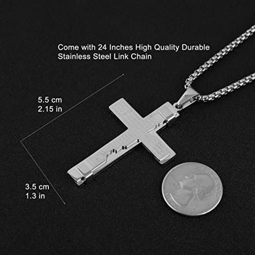 HZMAN Stainless Steel Lord's Prayer Pendant with Wheat Chain Necklace