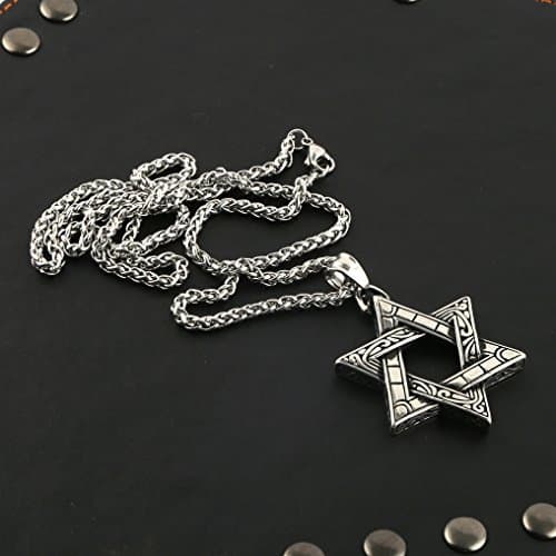 HZMAN Silver Star of David Pendant Necklace for Men and Women