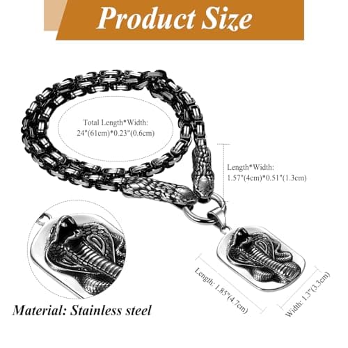 Men's Viking Snake Necklace: Vintage Double-Headed Snake Pendant Stainless Steel Norse Amulet Jewelry (Silver)