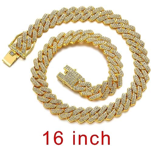 JUNVirtuous Women's Cuban Link Chain Necklace with Bling and Diamond Jewelry