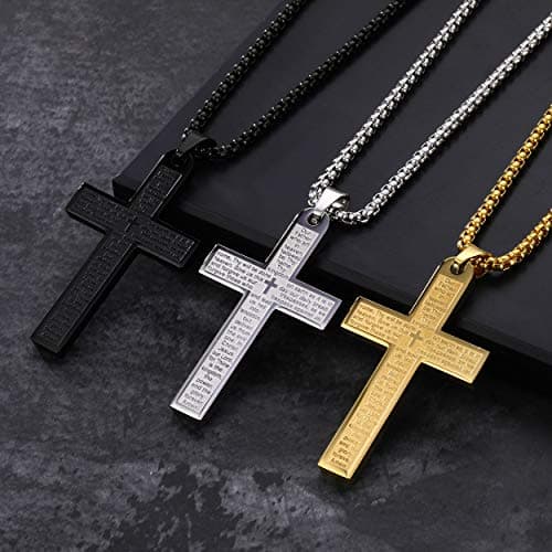 Men's Nail Lord's Prayer Cross Pendant Necklace in Stainless Steel Chain 24"