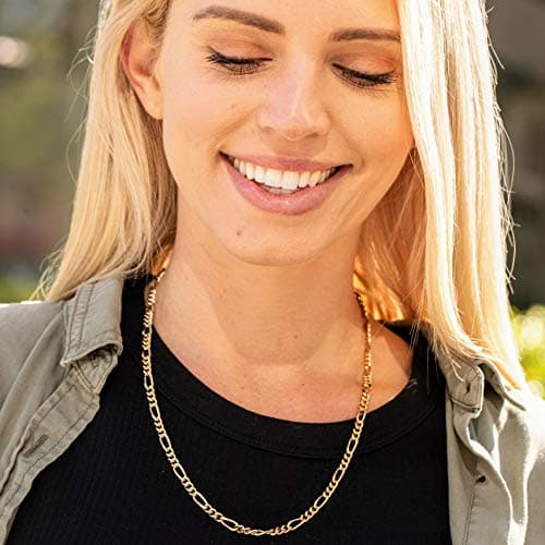 24k Real Gold Plated 5.5mm Figaro Chain Necklace