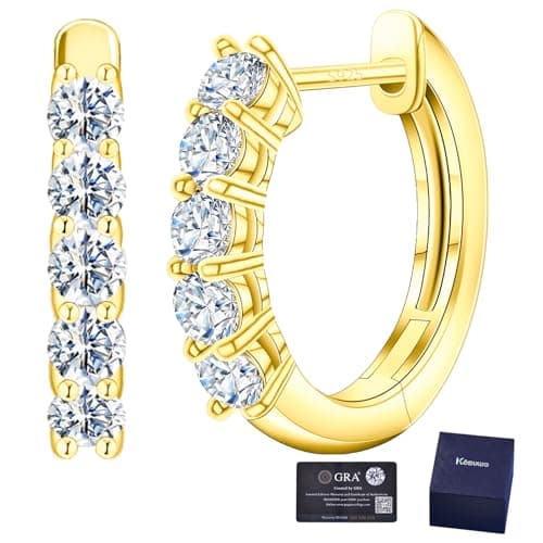 Kosuwo Moissanite Small Hoop Earrings, 18K White Gold Plated, Sterling Silver