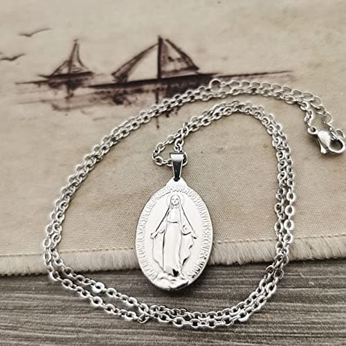 Stainless Steel Virgin Mary Miracle Medal Necklace for Women Religion Jewelry