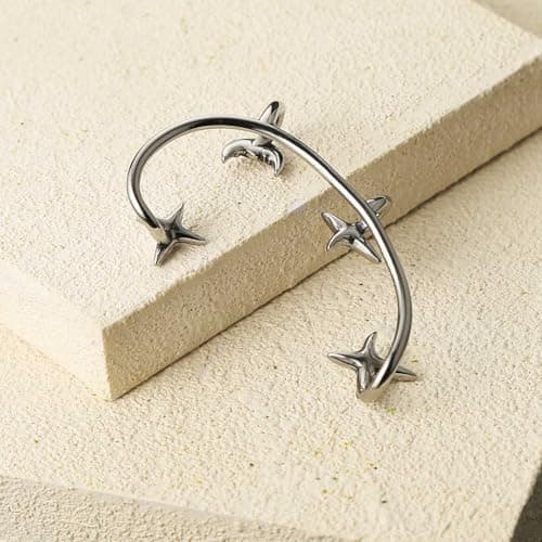 HZMAN Star Moon Ear Cuff Earrings for Women Stainless Steel Jewelry