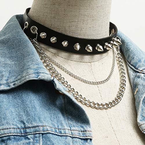 HZMAN Cool Punk Goth Metal Spike Studded Leather Collar Choker Necklace