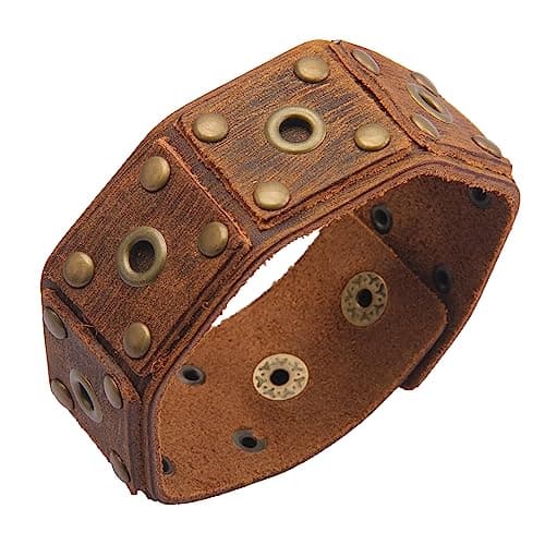 Jeilwiy Men's Punk Leather Wristbands - Adjustable, Braided Black & Brown Cuff Bangle Gifts