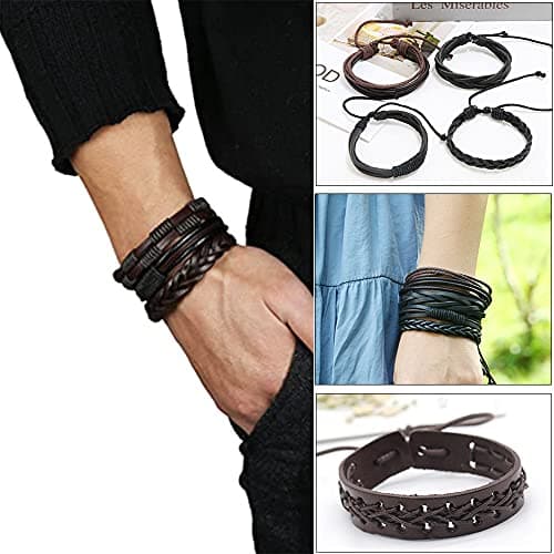 SAMOCO Multilayered Braided Leather Wristbands for Men & Women Adjustable