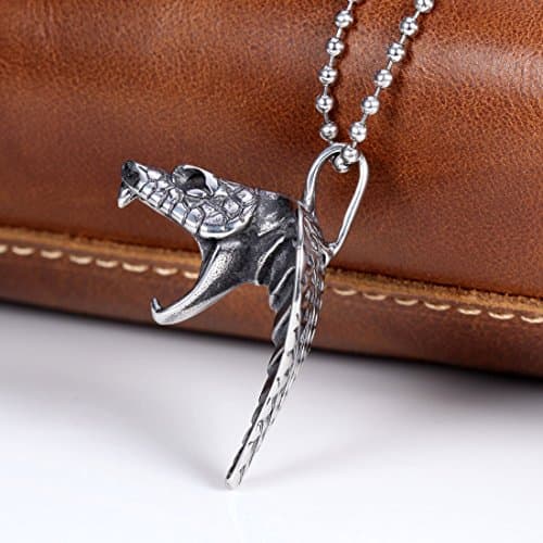 Zovivi Mens Vintage Celtic Black Plated Snake Cobra Head Pendant Necklace