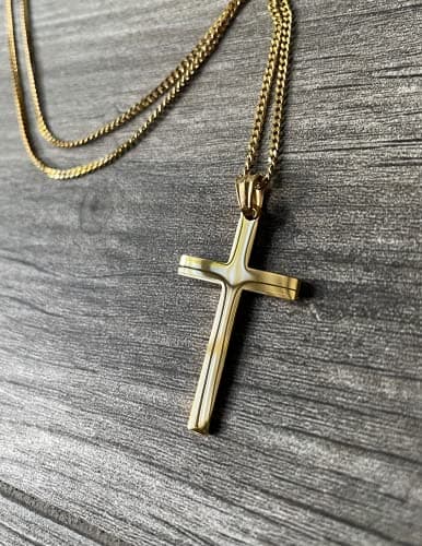 Dubai 24K Gold Cross Necklace for Men and Women, Thin Miami Cuban Link Pendant