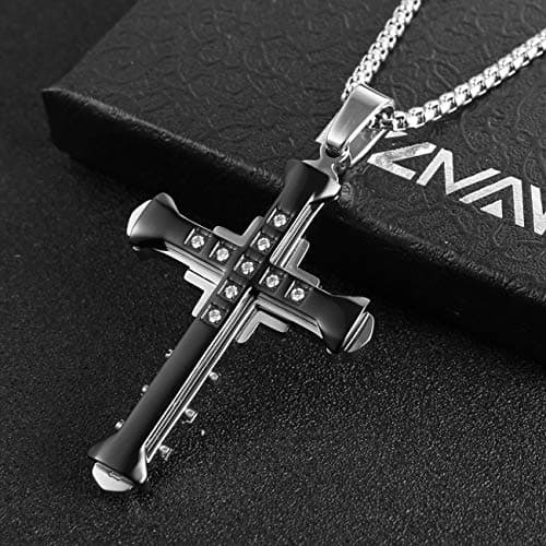 HZMAN Men's Large Byzantium Cross Necklace with Cubic Zirconia 22+2inch Chain