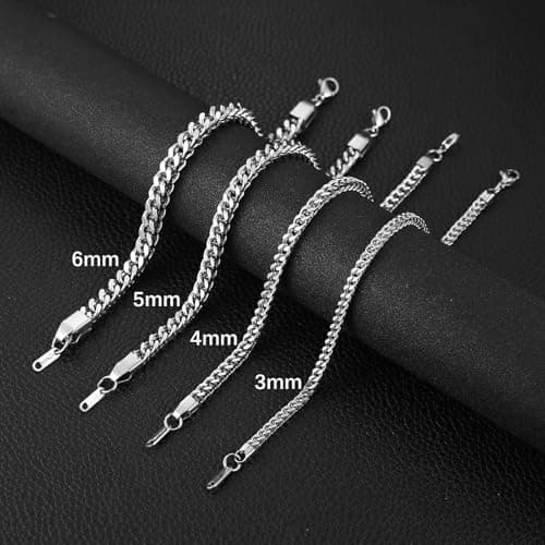 HZMAN Franco Stainless Steel Square Box Chain Bracelet for Men 7-9 Inch