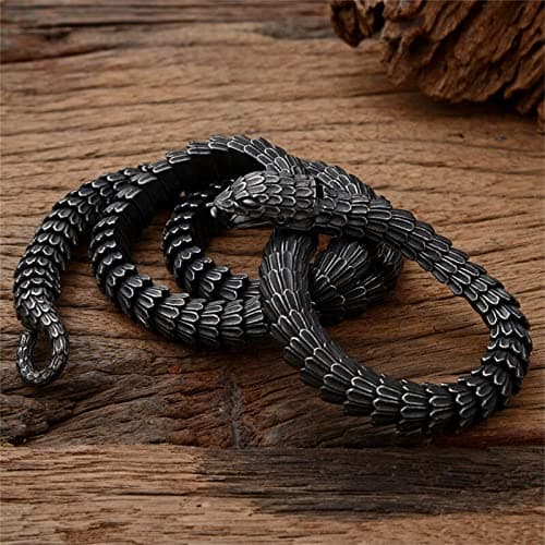 Mens Vintage Jormungandr Snake Necklace - Stainless Steel Amulet with Ring