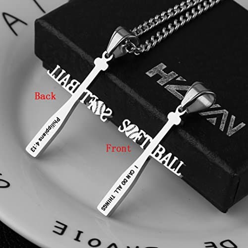 Softball Bat Cross Pendant Necklace with Bible Verse