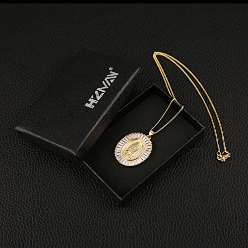 Gold Plated Virgin Mary Necklace for Women with Cubic Zirconia Halo