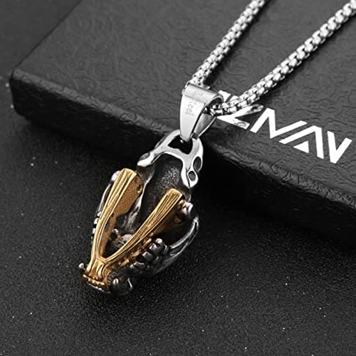 Men's Stainless Steel Sabertooth Tiger Skull Pendant Necklace