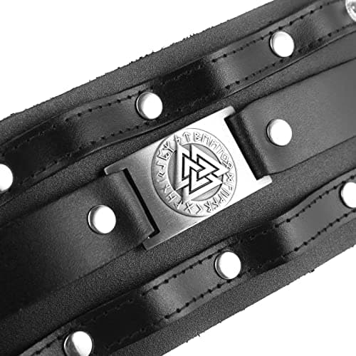 HZMAN Black Leather Viking Cuff Bracelet for Men Jewelry Gift
