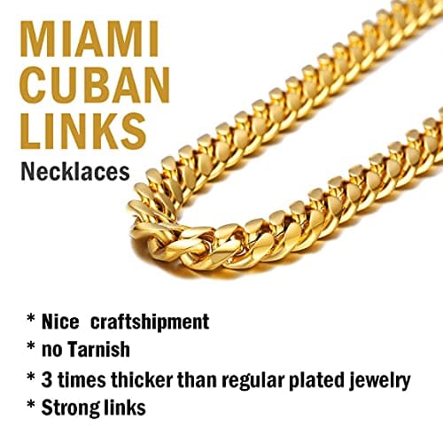 Men's Chunky Miami Cuban Chain Necklace with Custom Options - Available in Various Widths and Lengths, Gold Plated, Stainless Steel, or Black - Comes with Gift Box
