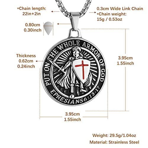 HZMAN Knights Templar Stainless Steel Necklace for Men