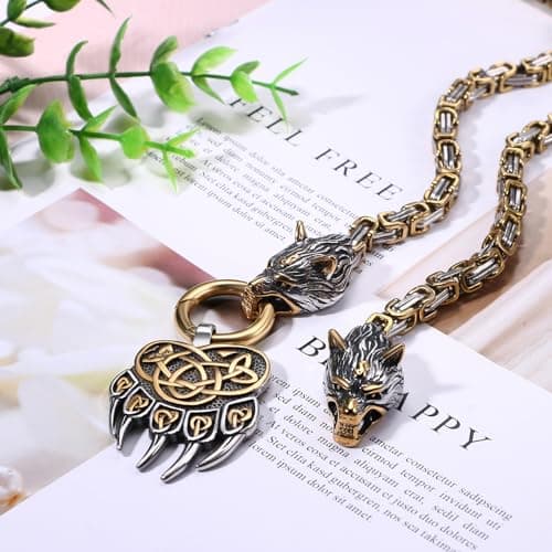 OIDEA Viking Wolf Head Necklace: Stainless Steel Nordic Amulet Gift for Men