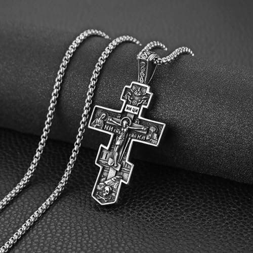 HZMAN Eastern Orthodox Cross Necklace - Retro Christian Pendant Jewelry for Men & Women