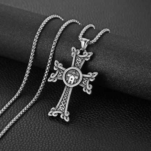 HZMAN Men's Vintage Celtic Knot Cross Stainless Steel Necklace Jewelry Gift