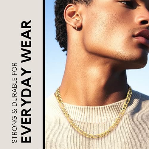 KISPER Italian Made 18k Gold Figaro Chain Necklace for Men
