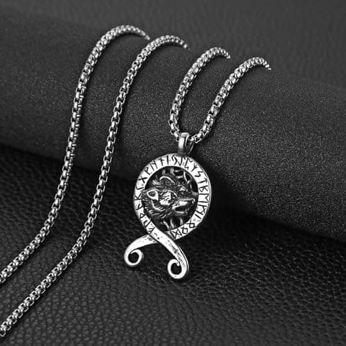 HZMAN Viking Wolf Totem Norse Pendant Necklace for Men
