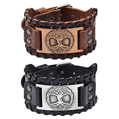 TURTLEDOVE Viking Tree of Life Leather Bracelet Set with Yggdrasil Amulet