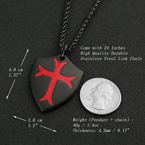 HZMAN Knights Templar Cross Joshua 1:9 Shield Pendant Necklace with Chain