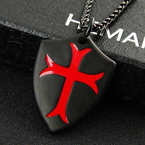 HZMAN Knights Templar Cross Joshua 1:9 Shield Pendant Necklace with Chain