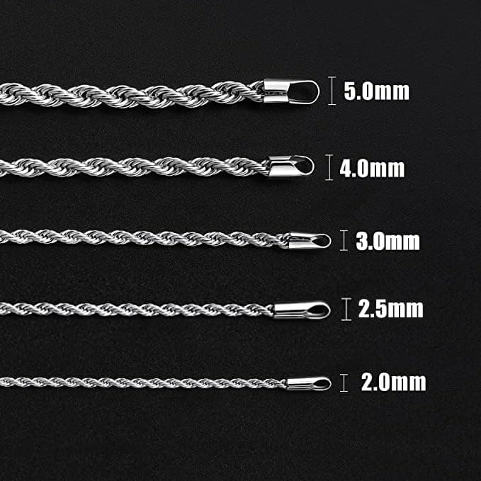 Fiusem 3mm Stainless Steel Chain Necklace for Men, Silver Tone