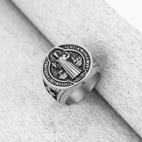HZMAN St. Benedict Exorcism Ring - Protection for Ghost Hunters & Catholics Jewelry Gift