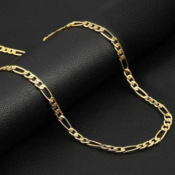 WGS 14K Solid Yellow Gold Figaro Chain Necklace with Diamond Cut Lobster Claw Clasp