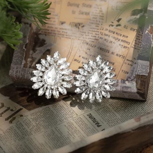 HZMAN Crystal Bridal Flower Stud Earring for Women Wedding Jewelry