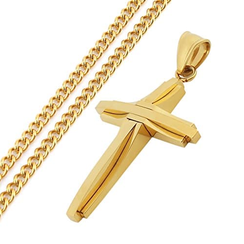 Stainless Steel Silver Cross Pendant Necklace with Chain