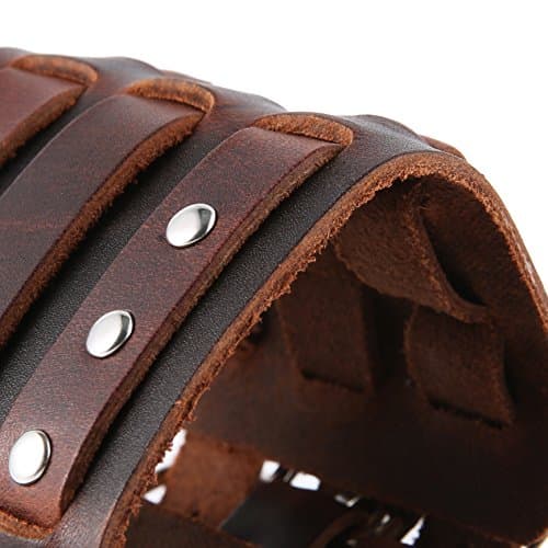 Men's Leather Bracelet Silver Tone Adjustable