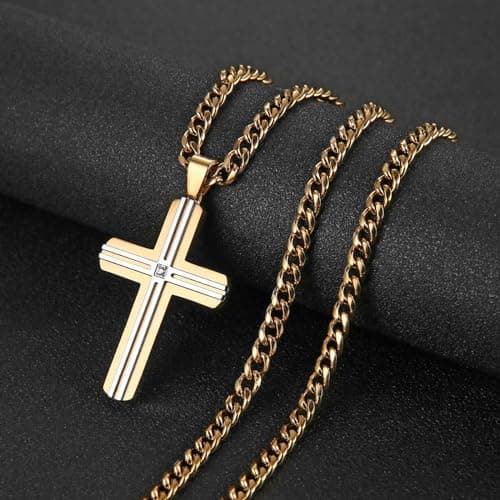 Stainless Steel Cross Necklace for Men and Women with 24-Inch Cuban Chain