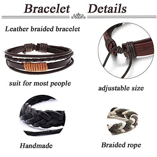 SAMOCO Multilayered Braided Leather Wristbands for Men & Women Adjustable