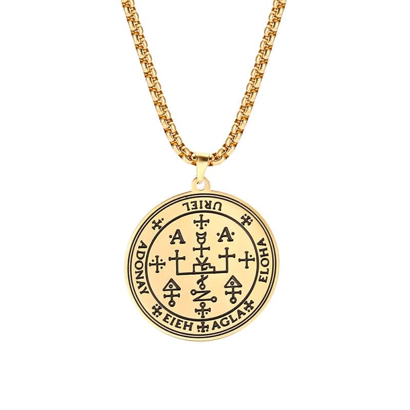 TEAMER Gold Stainless Steel Key of Solomon Pendant Necklace - Wiccan Talisman Jewelry for Men and Women