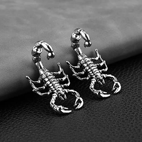 HZMAN Gothic Scorpion Earring in Stainless Steel - Retro Punk Animal Stud Earrings for Men and Women