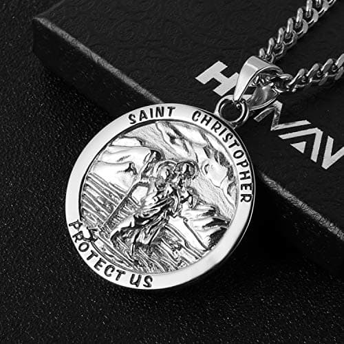 HZMAN Stainless Steel Religious Christian Amulet Pendant Necklace