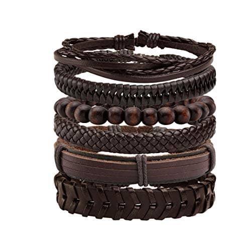 Eigso Wooden Bead PU Leather Cuff Bracelet for Men & Women