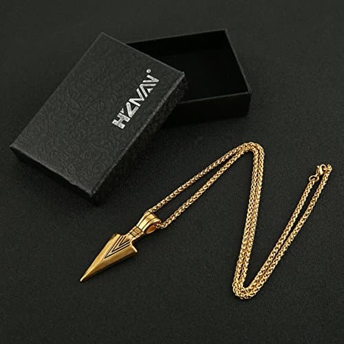 HZMAN Arrowhead Stainless Steel Necklace with Wheat Chain