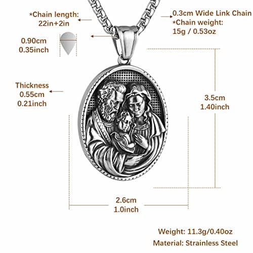 Christian Necklace featuring Virgin Mary, Jesus, and St. Joseph - Men and Women Gift