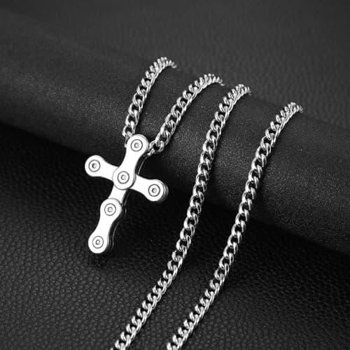 HZMAN Rotatable Silver Cross Necklace for Men Jewelry Gift
