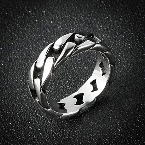 HZMAN Silver Gold Black Wide Band Cuban Link Ring