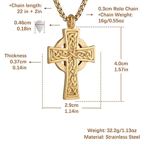 Stainless Steel Celtic Cross Necklace for Men and Women - Vintage Viking Irish Knot Amulet Pendant Gift