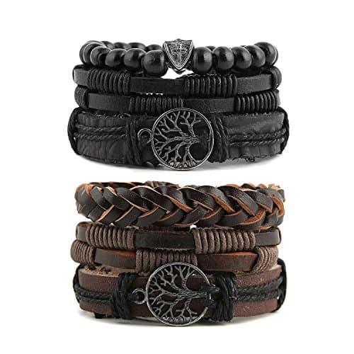 Genuine Leather Tree of Life Bracelets for Men and Women with Tiger Eye Stone and Lava Rock Beads